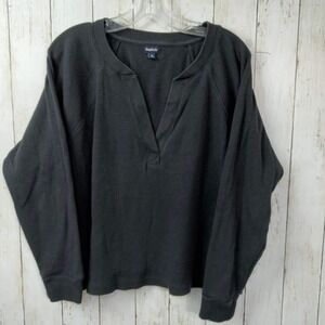 GapBody Women's Charcoal Gray Waffle Knit Split Neck Pullover Top Size M